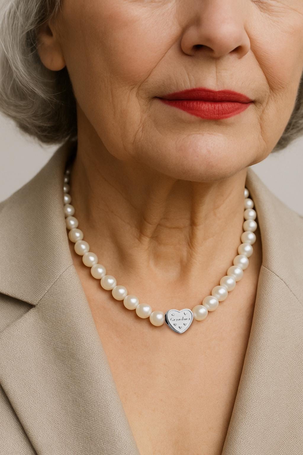 Grandma Pearl Necklace – Freshwater 6mm Pearls with Heart Pendant, Handmade Sterling Silver Chain Jewelry, Custom Length Gift for Grandmothe