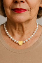 Freshwater Pearl Necklace with Heart Pendant, Genuine 6mm Pearls, “Grandma” Engraved Pendant, 14k Gold Plated Chain, Handmade Gift fo Grandm