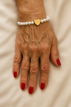 Genuine Freshwater Pearl Bracelet with Grandma Heart Pendant | 6mm Heavyweight Pearls | 14k Gold Plated Chain | Handmade Jewelry Gift grandm