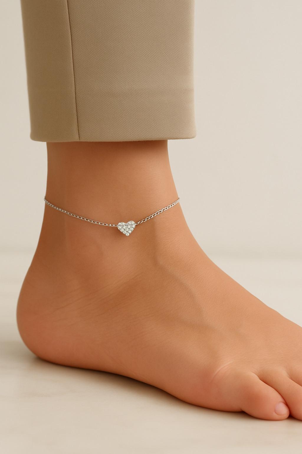 Dainty Heart Anklet – 14k Gold Plated or Silver | Minimalist Cable Chain