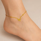 Delicate Gold Bow Anklet – 18K Gold Plated Stainless Steel, Adjustable Sizes (7–12 Inches) – Minimalist Gold Anklet with Charm
