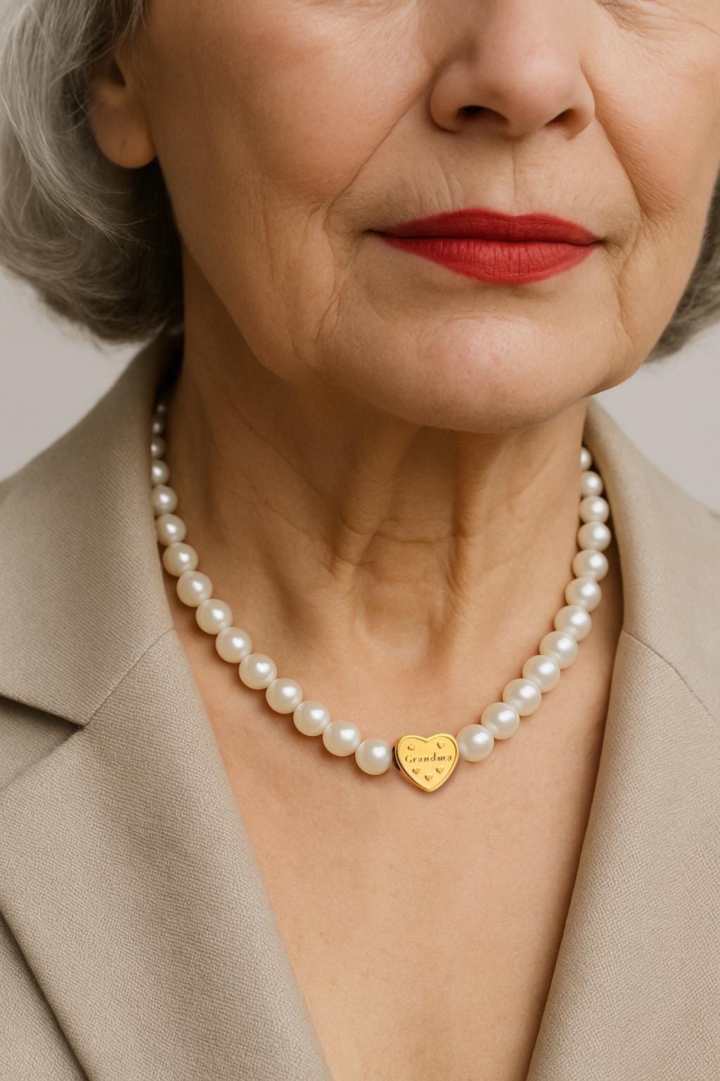 Freshwater Pearl Necklace with Heart Pendant, Genuine 6mm Pearls, “Grandma” Engraved Pendant, 14k Gold Plated Chain, Handmade Gift fo Grandm