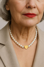 Freshwater Pearl Necklace with Heart Pendant, Genuine 6mm Pearls, “Grandma” Engraved Pendant, 14k Gold Plated Chain, Handmade Gift fo Grandm