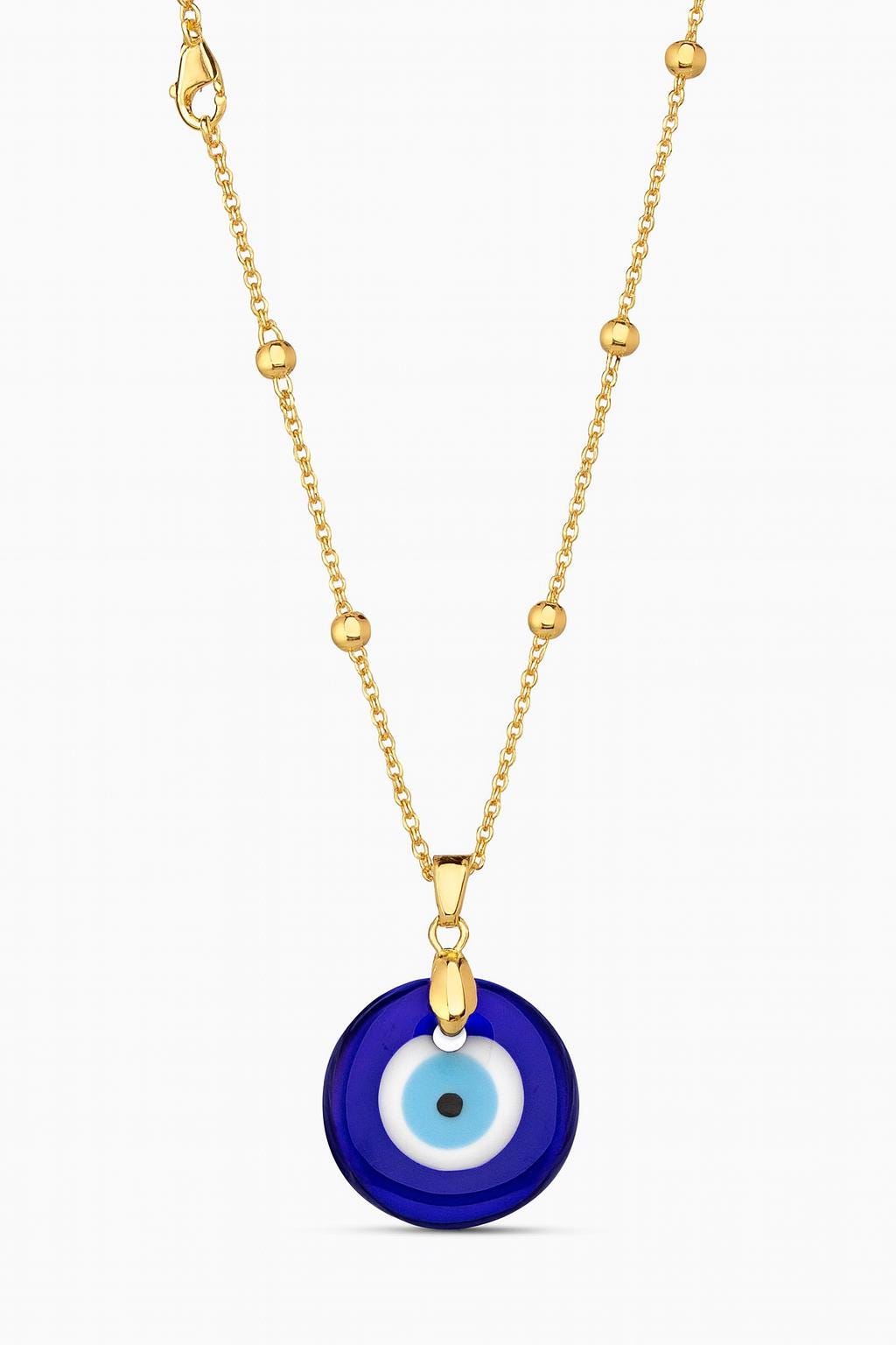 Gold Evil Eye Necklace | Blue Glass Nazar Pendant | Dainty Protection Necklace | Everyday Jewelry Gift uk
