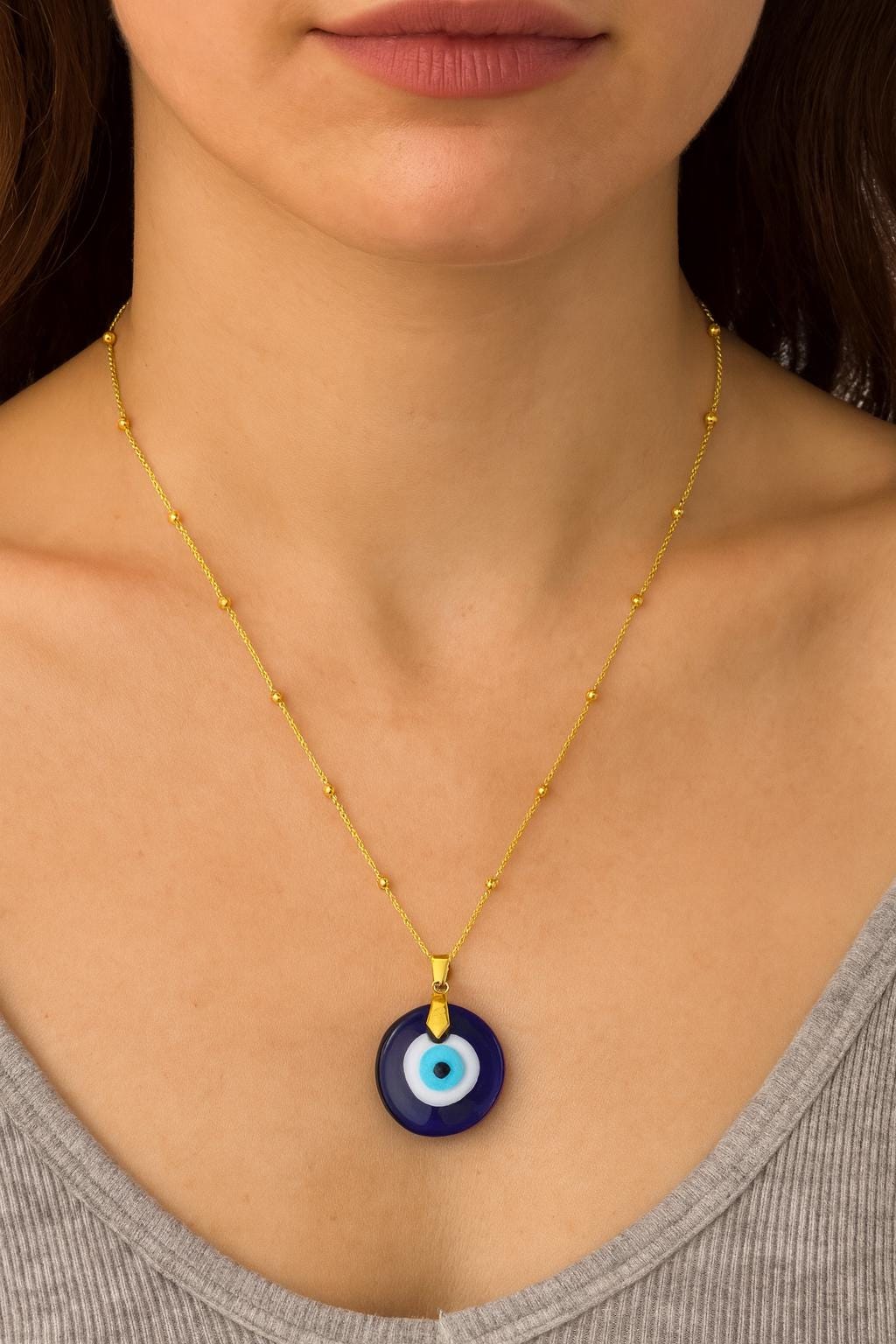 Gold Evil Eye Necklace | Blue Glass Nazar Pendant | Dainty Protection Necklace | Everyday Jewelry Gift uk