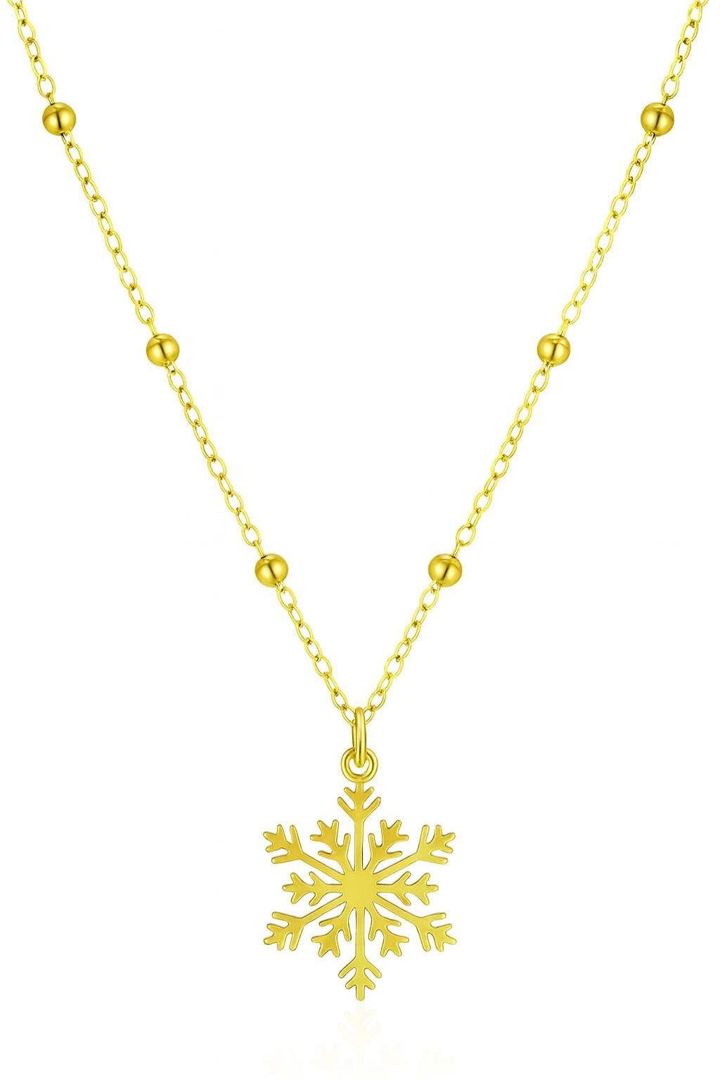 Handmade 18K Gold Snowflake Necklace | Adjustable 11–30 Inch Beaded Chain | Non-Tarnish Stainless Steel | Dainty Winter Jewelry Gift Uk