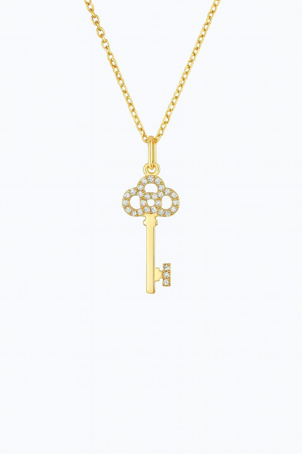 14K Gold Key Pendant Necklace | Non Tarnish Handmade Necklace | Dainty Gold Key Jewelry Gift for Her | Custom Chain Length 11–30” | Box cabl