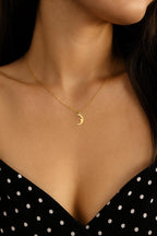 Crescent Moon Necklace 18K Gold Plated | Dainty Moon Pendant | Minimalist Celestial Jewelry | Gold Stainless Steel Necklace Gift