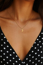 Crescent Moon Necklace 18K Gold Plated | Dainty Moon Pendant | Minimalist Celestial Jewelry | Gold Stainless Steel Necklace Gift