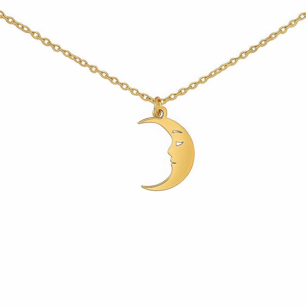 Crescent Moon Necklace 18K Gold Plated | Dainty Moon Pendant | Minimalist Celestial Jewelry | Gold Stainless Steel Necklace Gift