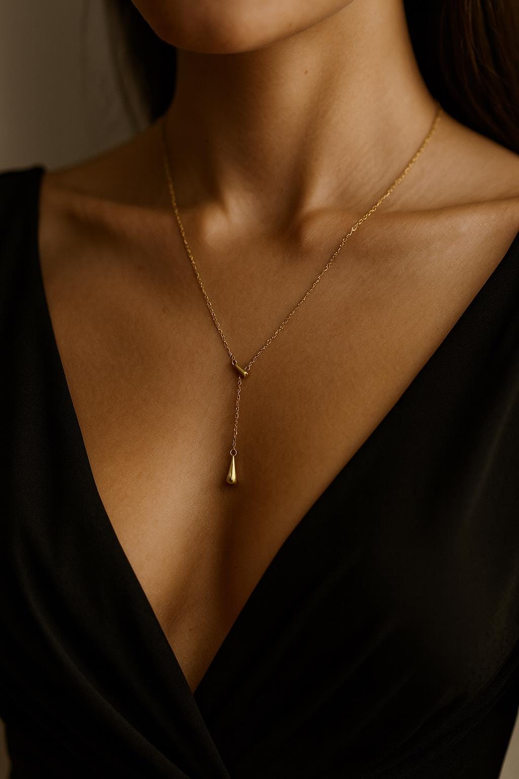 18K Gold Teardrop Lariat Necklace, 20” Y Drop Necklace with 10mm & 16mm Drops, Minimalist Gold Pendant, Dainty Gift for Her, High Quality Je