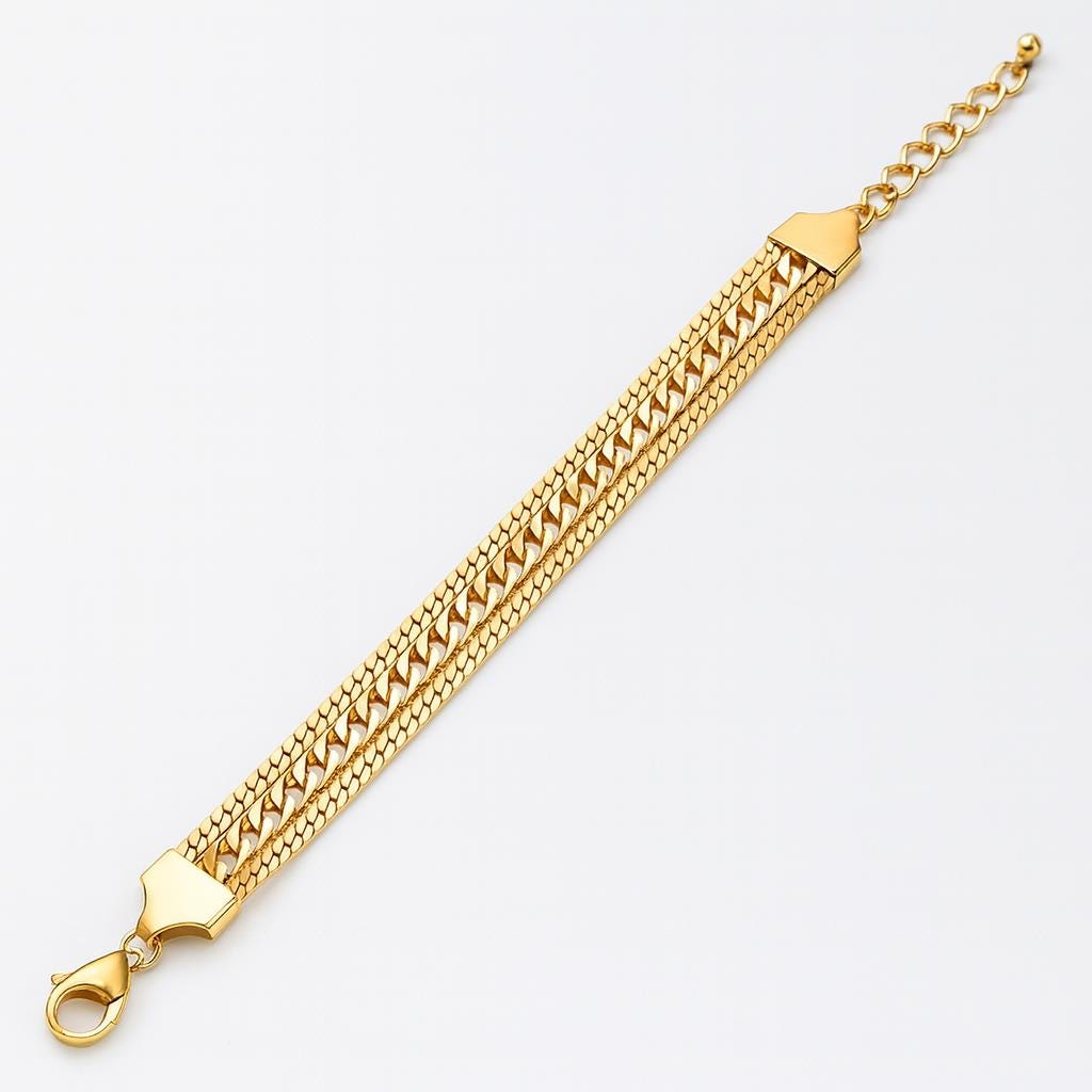 18K Gold Layered Chain Bracelet | Stainless Steel Non-Tarnish Bracelet | 3-in-1 Adjustable Gold Bracelet for Women | Waterproof Jewelry Uk