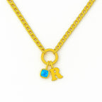 Personalized Gold Necklace – 3mm Cuban Chain | Custom Initial & Birthstone Necklace | Handmade Gift for Her | 14”-20” Adjustable | Birthday