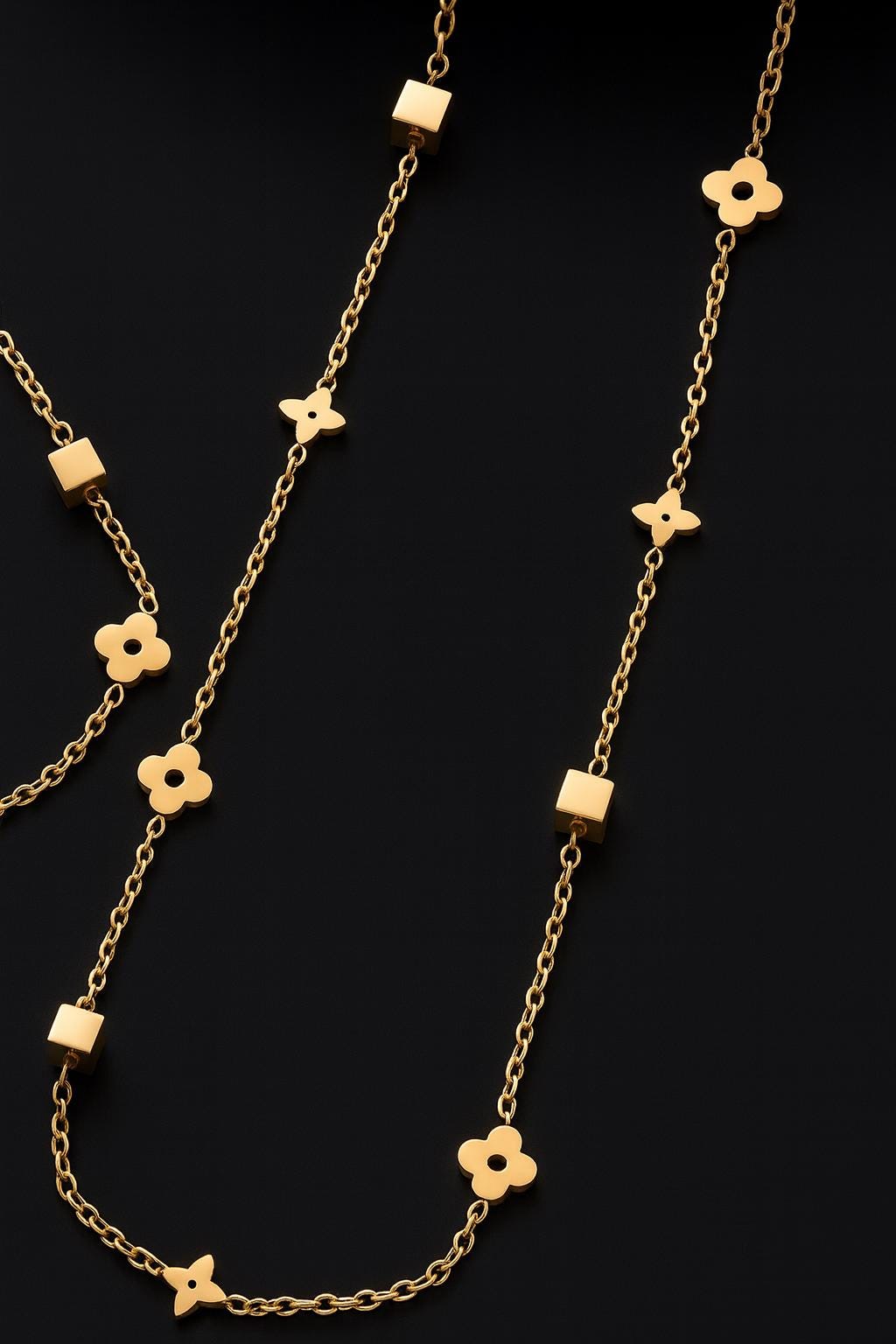 18K Gold Necklace Stainless Steel | Non Tarnish Gold Chain | Floral Charm Necklace | Geometric Gold Pendant Necklace | Dainty Layering Jewel