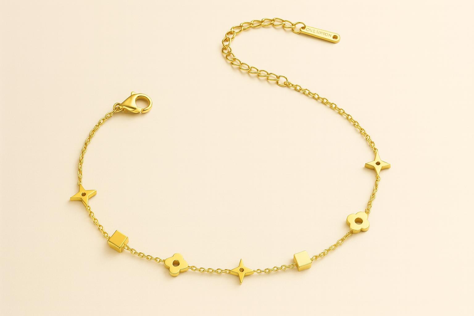 Gold Flower Charm Bracelet • Stainless Steel Dainty Bracelet • Adjustable 16cm + 5cm Extension • Minimalist Floral Jewelry • Gift for Her