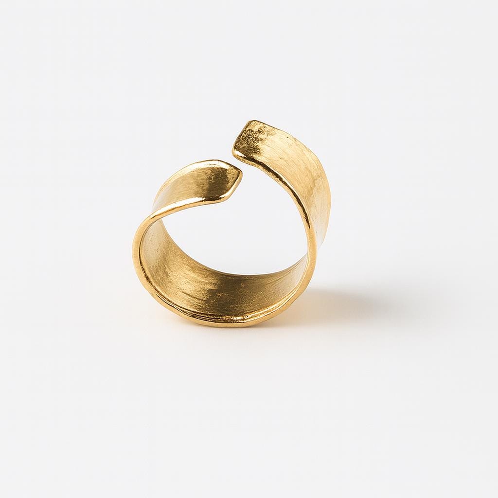 18K Gold Adjustable Ring • Stainless Steel Open Band Ring • Minimalist Hammered Gold Statement Ring • Modern Adjustable Gold Ring for Women