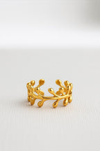 8K Gold Leaf Ring • Non Tarnish Stainless Steel Branch Ring • Adjustable Nature Jewelry • Waterproof Dainty Ring • Botanical Ring Gift for H