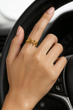 8K Gold Leaf Ring • Non Tarnish Stainless Steel Branch Ring • Adjustable Nature Jewelry • Waterproof Dainty Ring • Botanical Ring Gift for H