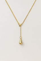 18K Gold Teardrop Lariat Necklace, 20” Y Drop Necklace with 10mm & 16mm Drops, Minimalist Gold Pendant, Dainty Gift for Her, High Quality Je