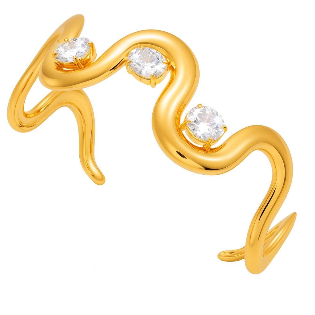 gold Wave Bangle Bracelet • Adjustable Cuff • 16 cm • Wavy Gold Bracelet with Sparkling Stones • Modern Sculptural Jewelry • Gift for Her u