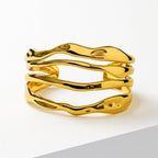 Gold Cuff Bracelet for Women, 18k Wavy Adjustable Bangle, Stainless Steel Waterproof Jewelry, Modern Statement Bracelet, Hypoallergenic Gift