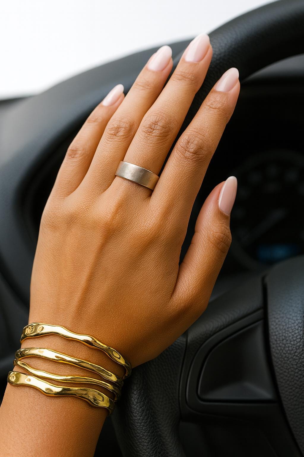 Gold Cuff Bracelet for Women, 18k Wavy Adjustable Bangle, Stainless Steel Waterproof Jewelry, Modern Statement Bracelet, Hypoallergenic Gift