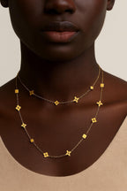 18K Gold Necklace Stainless Steel | Non Tarnish Gold Chain | Floral Charm Necklace | Geometric Gold Pendant Necklace | Dainty Layering Jewel