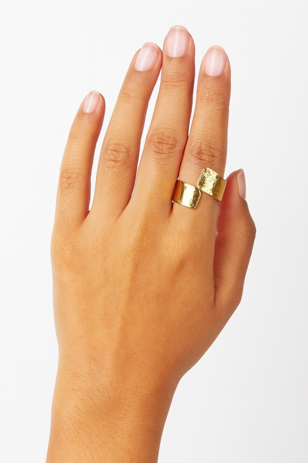 18K Gold Adjustable Ring • Stainless Steel Open Band Ring • Minimalist Hammered Gold Statement Ring • Modern Adjustable Gold Ring for Women