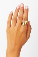 18K Gold Adjustable Ring • Stainless Steel Open Band Ring • Minimalist Hammered Gold Statement Ring • Modern Adjustable Gold Ring for Women