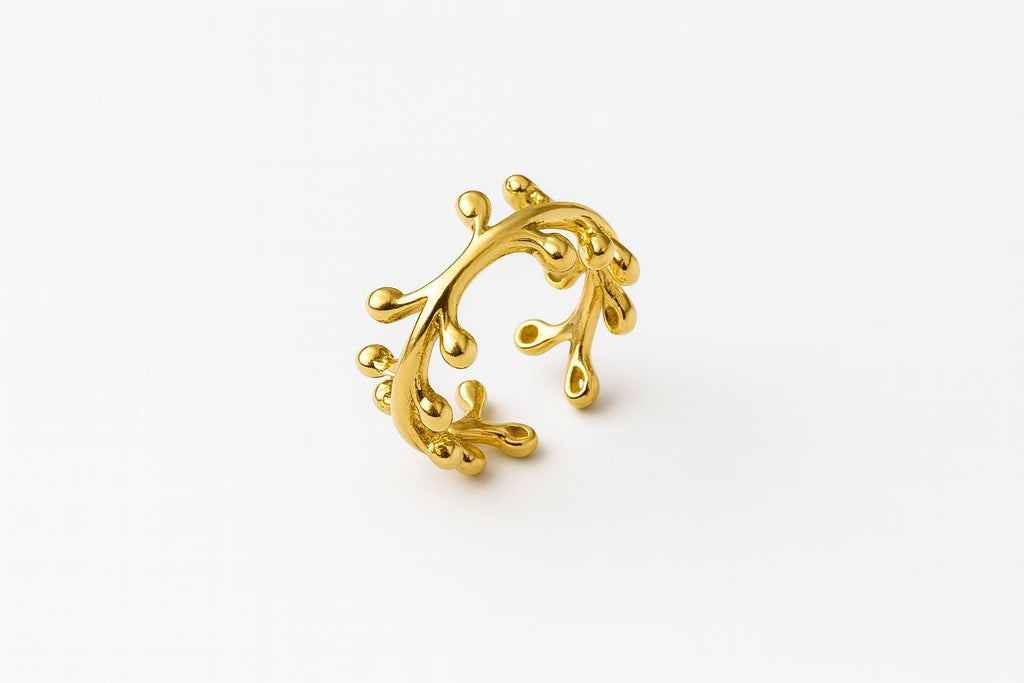 8K Gold Leaf Ring • Non Tarnish Stainless Steel Branch Ring • Adjustable Nature Jewelry • Waterproof Dainty Ring • Botanical Ring Gift for H