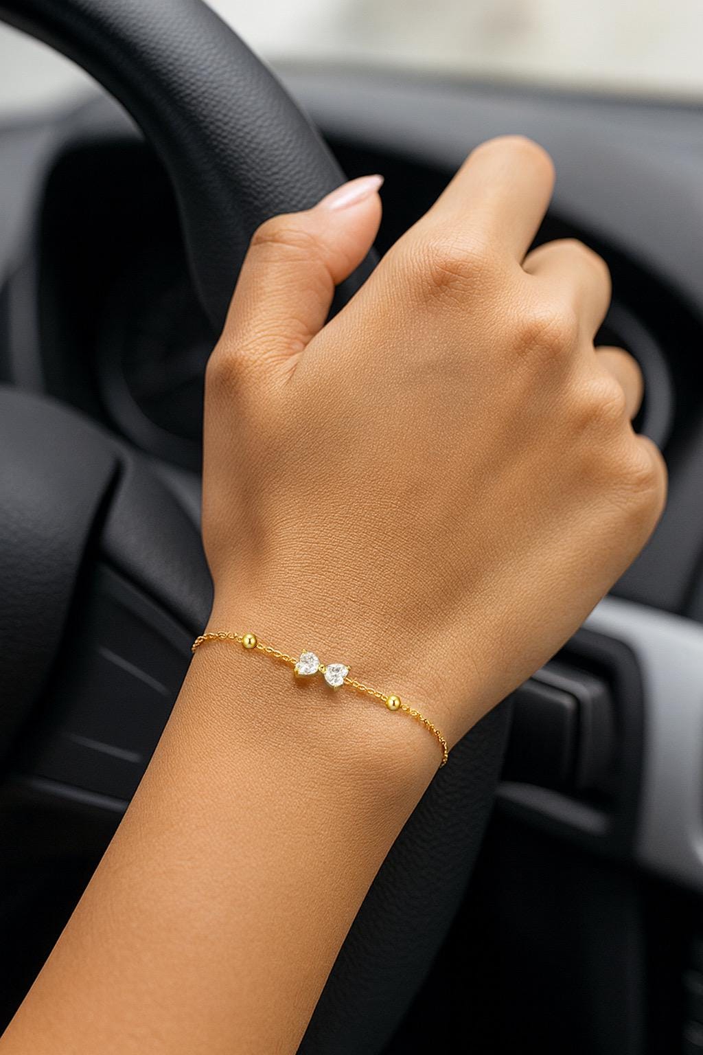 Minimalist Gold Bracelet • 18K Gold Plated Stainless Steel • Dainty Heart Bracelet • Bow Charm Bracelet • Adjustable Waterproof Non Tarnish