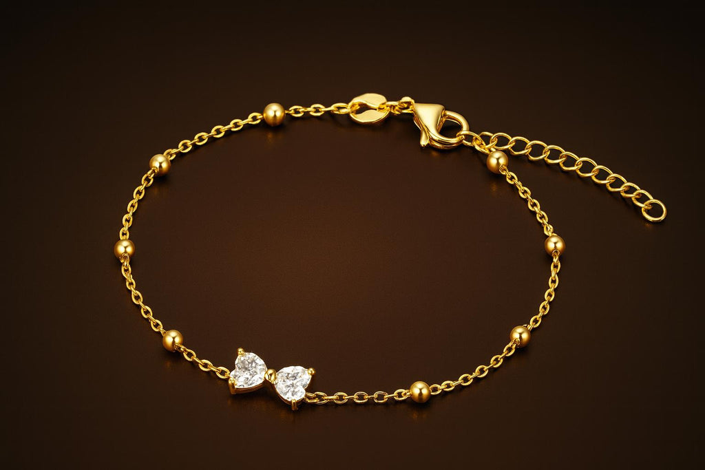 Minimalist Gold Bracelet • 18K Gold Plated Stainless Steel • Dainty Heart Bracelet • Bow Charm Bracelet • Adjustable Waterproof Non Tarnish