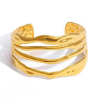 Gold Cuff Bracelet for Women, 18k Wavy Adjustable Bangle, Stainless Steel Waterproof Jewelry, Modern Statement Bracelet, Hypoallergenic Gift