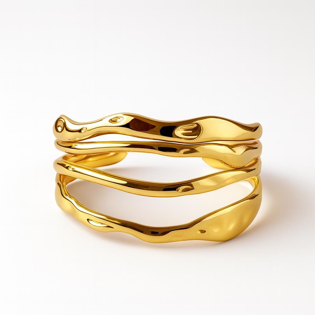 Gold Cuff Bracelet for Women, 18k Wavy Adjustable Bangle, Stainless Steel Waterproof Jewelry, Modern Statement Bracelet, Hypoallergenic Gift