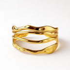 Gold Cuff Bracelet for Women, 18k Wavy Adjustable Bangle, Stainless Steel Waterproof Jewelry, Modern Statement Bracelet, Hypoallergenic Gift